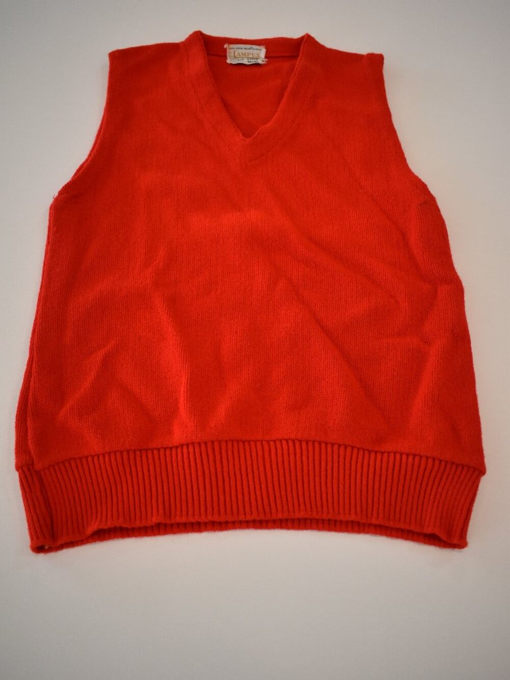 Vintage Campus Alpaca Stitch Sweater Vest M Red Made USA Acrylic V Neck Retro